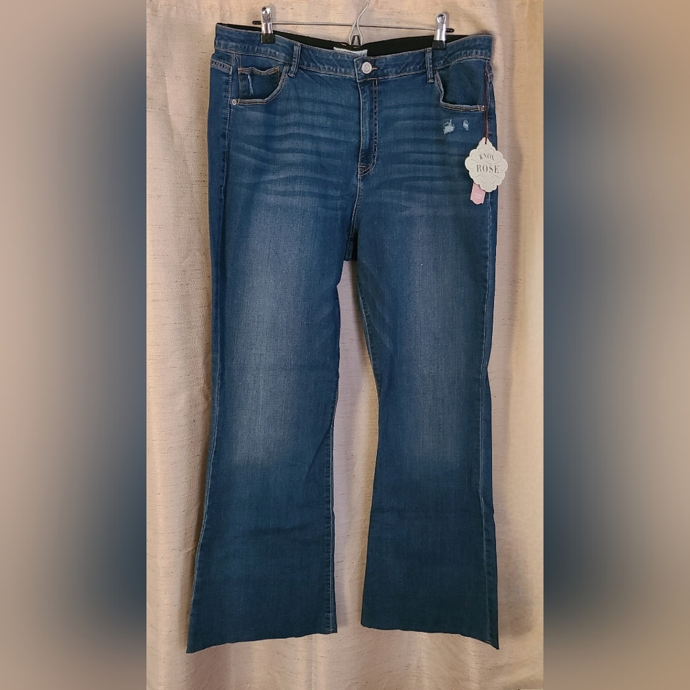 Knox Rose Plus Size High RiseDistressed Bootcut Jeans Dark Wash 18W - NWT